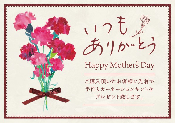 5月14日（日）母の日の特別企画「手作りカーネーションキット」（数量限定）プレゼント！